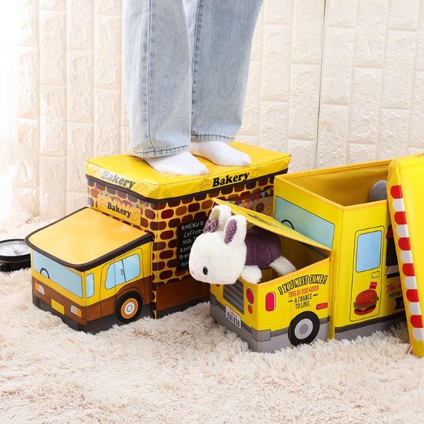 Factory direct sales children's folding car storage stool cartoon fabric storage box multi-functional toy sorting box