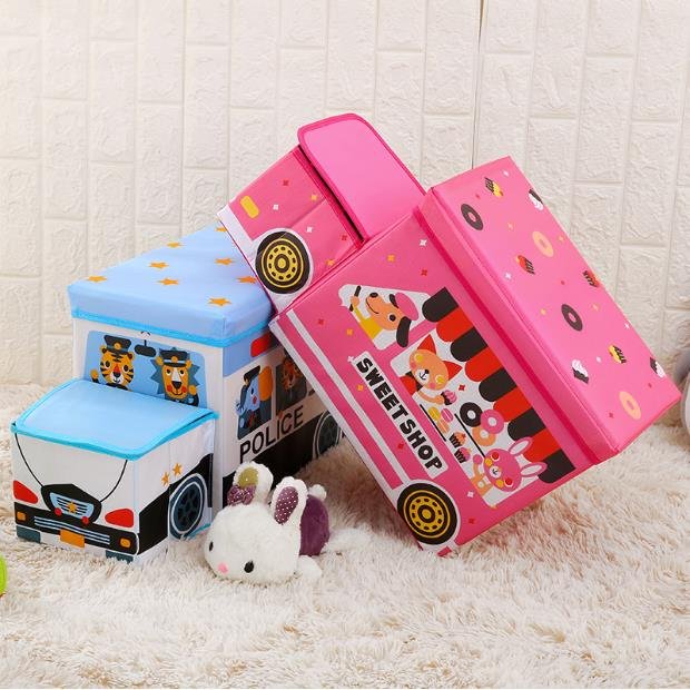 Factory direct sales children's folding car storage stool cartoon fabric storage box multi-functional toy sorting box