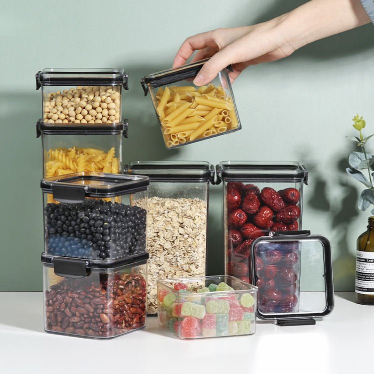 4 Pack Large Plastic Sealed Cans Air Tight Dry 24 PCS Food Storage Container Organizer Box PP Kitchen Food Containers For Sugar