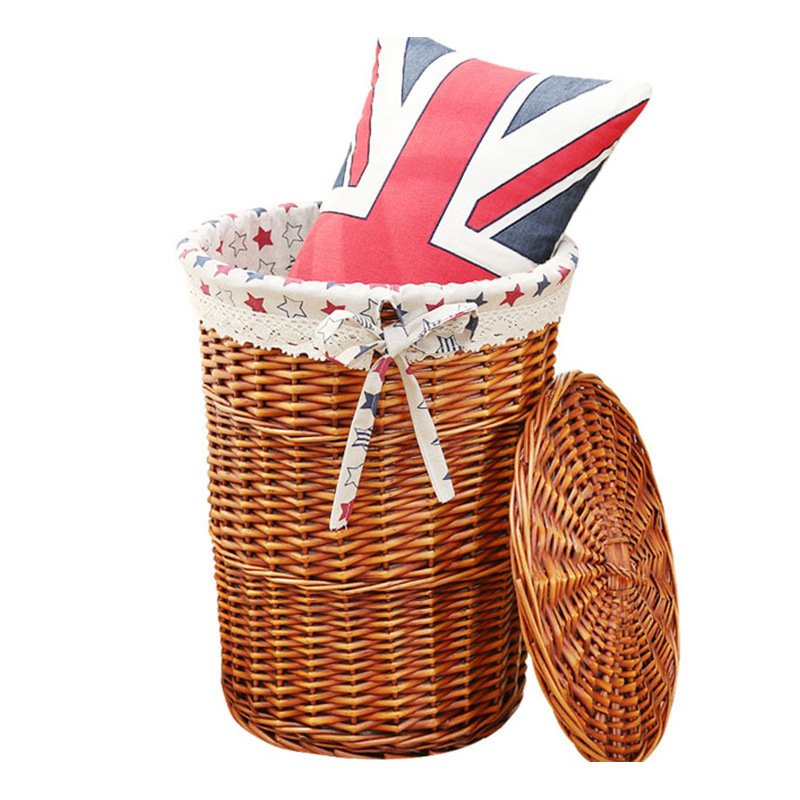Robben Wholesales Rattan round storage basket laundry basket with flip cover livingroom storage baskets
