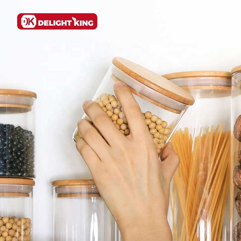 Bamboo lid heat-resistant glass jar customized glass sealed jar food storage wholesale