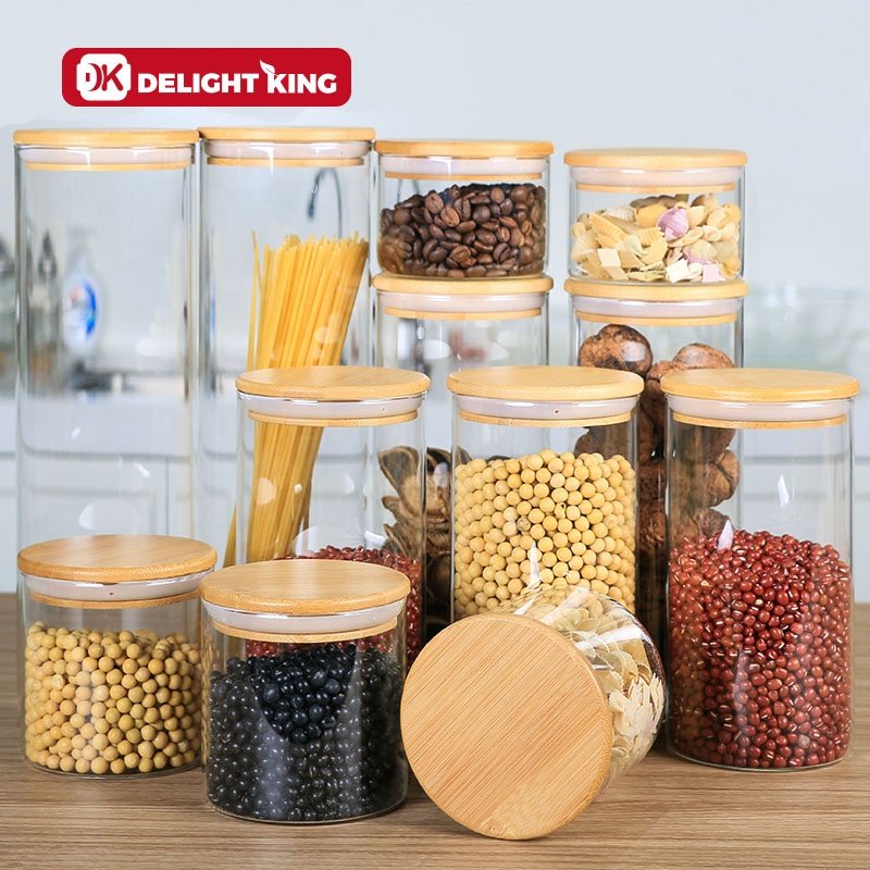Bamboo lid heat-resistant glass jar customized glass sealed jar food storage wholesale