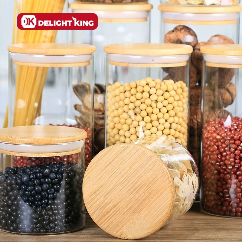 Bamboo lid heat-resistant glass jar customized glass sealed jar food storage wholesale