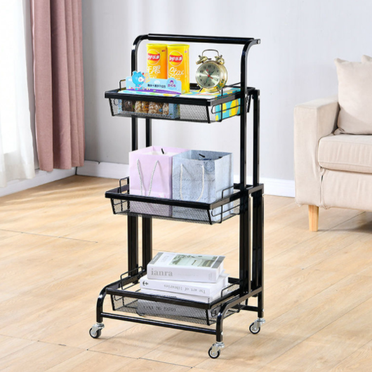 Hot sale 3 tiers storage rack ABS Steel kitchen foldable organizer trolley with wheels