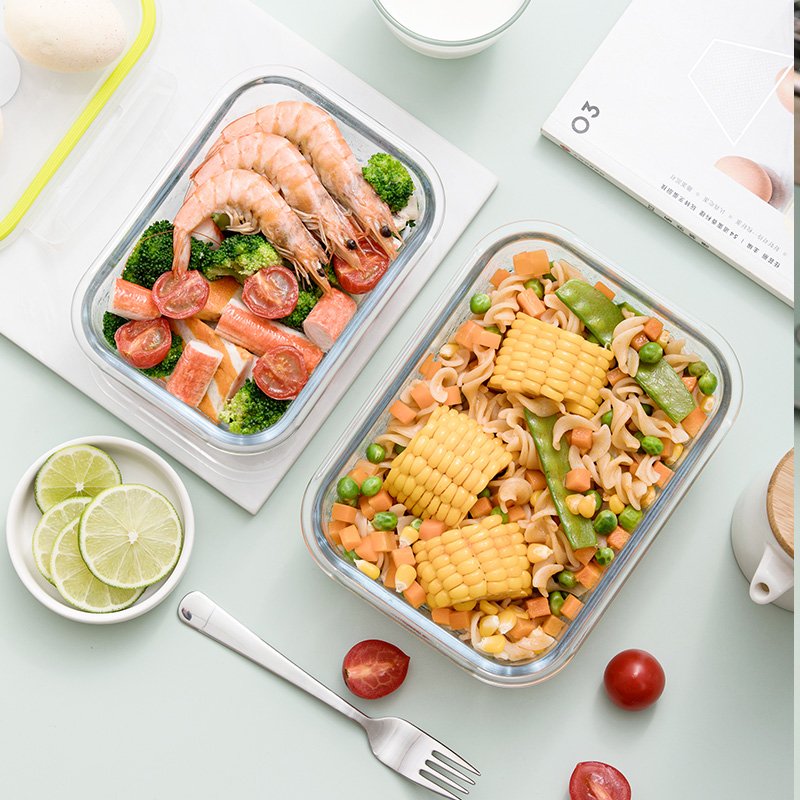 Glass Lunch Box - Leak-Proof Bento-Style Food Container with Airtight Lid and Divided Capacity for Meal Preppin