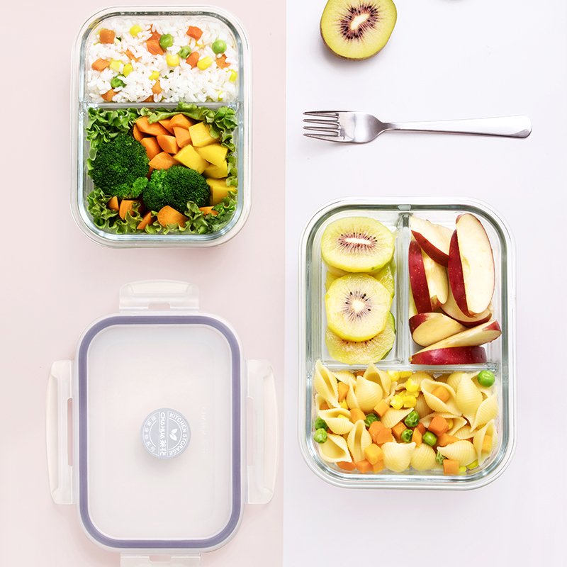 Glass Lunch Box - Leak-Proof Bento-Style Food Container with Airtight Lid and Divided Capacity for Meal Preppin