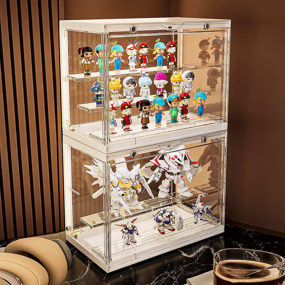 Acrylic Display Case Clear Storage Box Countertop Cube Action Figures Miniature Figurines Dustproof Protection with light
