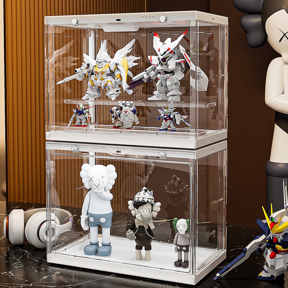 Acrylic Display Case Clear Storage Box Countertop Cube Action Figures Miniature Figurines Dustproof Protection with light