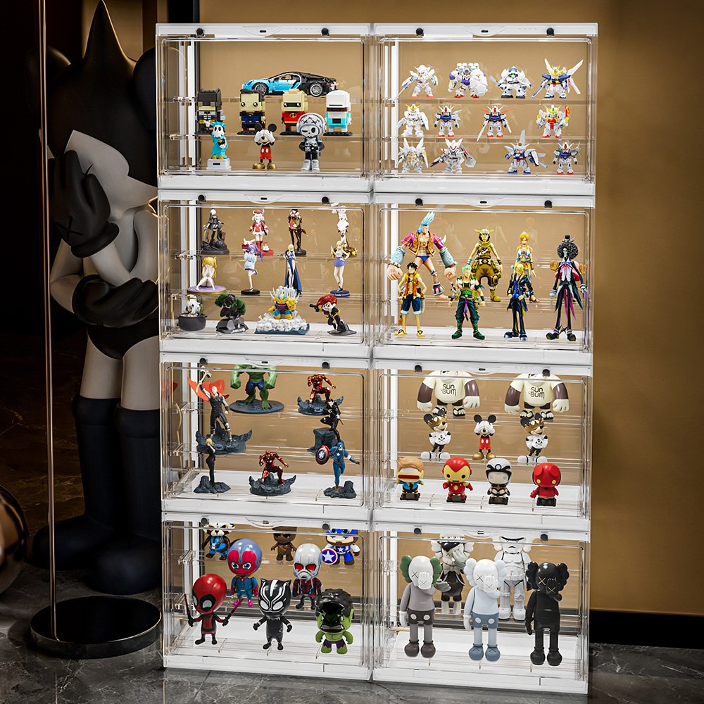 Acrylic Display Case Clear Storage Box Countertop Cube Action Figures Miniature Figurines Dustproof Protection with light