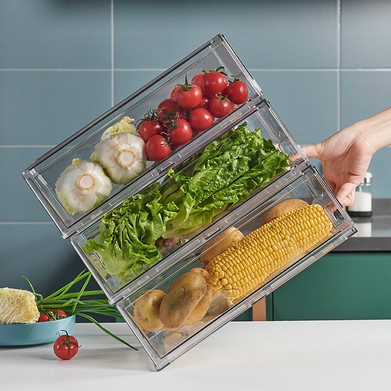 PET Clear Fridge Storage Box With Pull Out Drawer Stackable Organizer Food Storage Container for Refrigerator