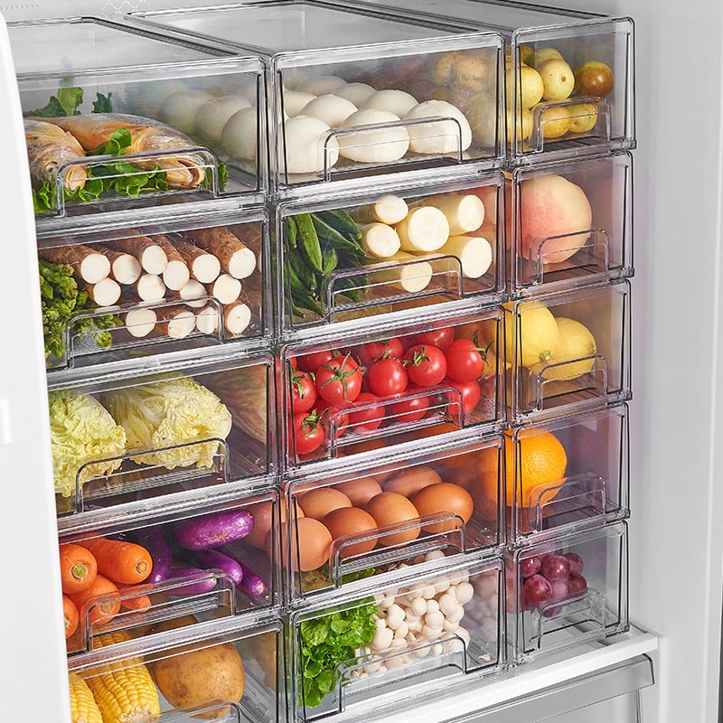 PET Clear Fridge Storage Box With Pull Out Drawer Stackable Organizer Food Storage Container for Refrigerator
