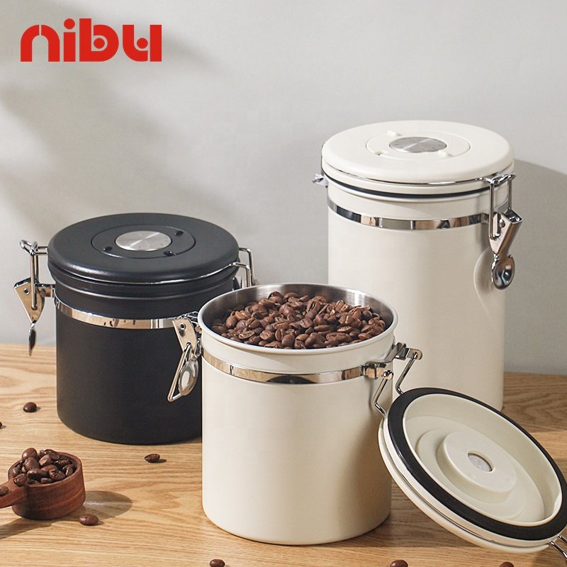 Nibu Hot Co2 Valve Sealing Can Airtight Jars Coffee Container Metal Food Storage Coffee Canister
