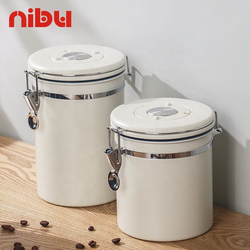 Nibu Hot Co2 Valve Sealing Can Airtight Jars Coffee Container Metal Food Storage Coffee Canister
