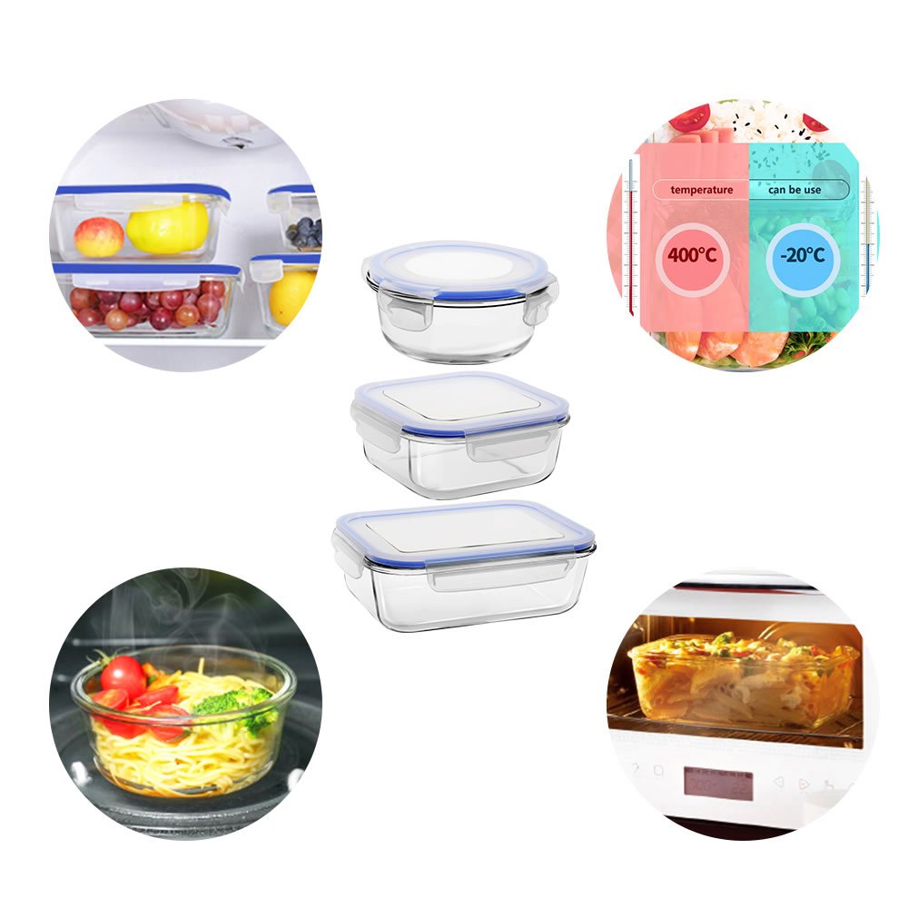 Newly Lock Lid Lunch Box Tempered Glass Home Kitchenware Tableware Meal-Prep Food Storage Containers Set