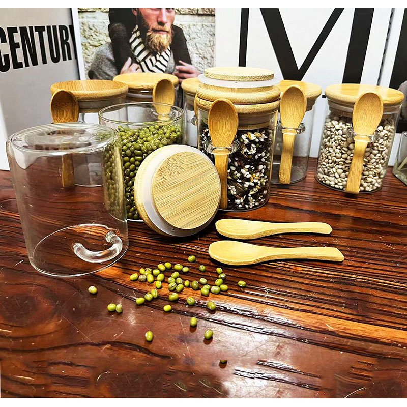 Spoons Spice Jars Small Food Storage Containers Kitchen Storage Bottles & Jars Airtight Mini Glass with Bamboo Lids and Bamboo