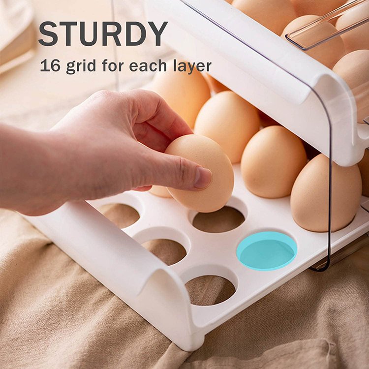 32 Grid Double-Layer Stackable Drawer Type Egg Storage Box House Kitchen Food Grade Plastic Egg Container For Refrigerator