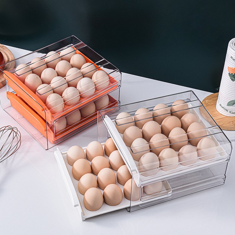 32 Grid Double-Layer Stackable Drawer Type Egg Storage Box House Kitchen Food Grade Plastic Egg Container For Refrigerator