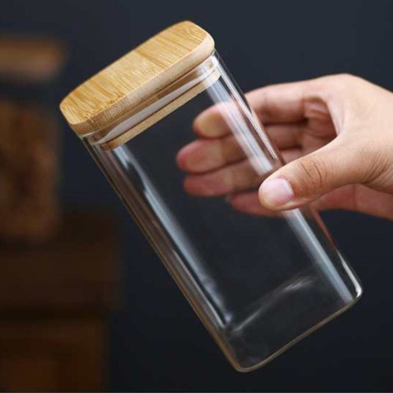 Bamboo Lid Square Glass Storage Sealed Tank Food Storage Sealed Box Large Capacity Household Kitchen Storage