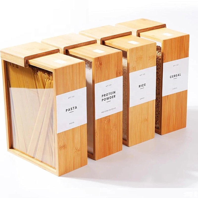Modern Kitchen Bamboo Grain Storage Container Bamboo Food Dispenser 3L Food Storage Containers and Cereal Dispenser