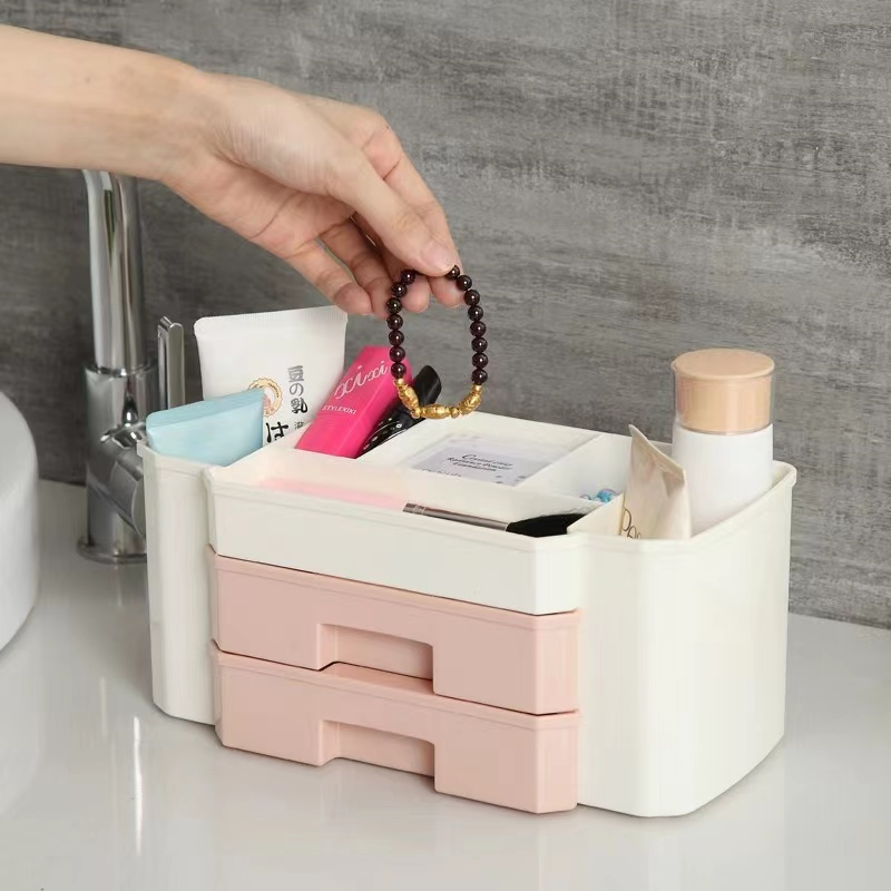Multifunction Wholesale custom Thick Desktop Drawer Multi-Layer Storage Box Shelf Desk Storage Box Cosmetics Storage Organizer