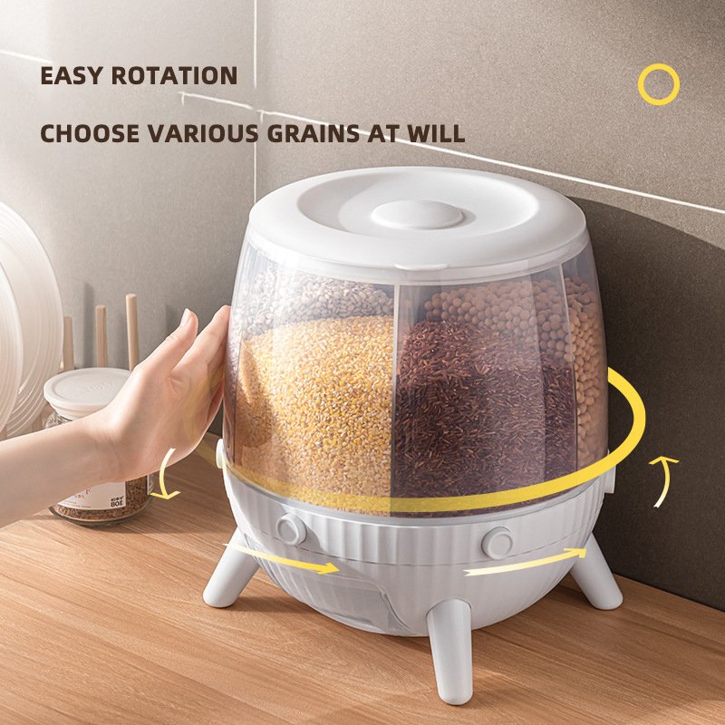 Rotatable grains and cereals rice bucket separated household sealed rice food storage rack container