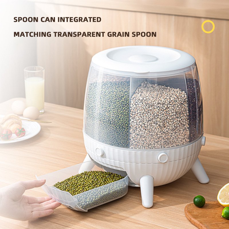 Rotatable grains and cereals rice bucket separated household sealed rice food storage rack container