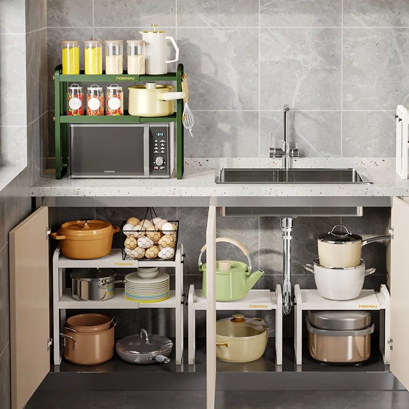 Expandable Kitchen Cabinet Shelf Organizer Rack Tableware Supplies Stackable Kitchen Storage Rack