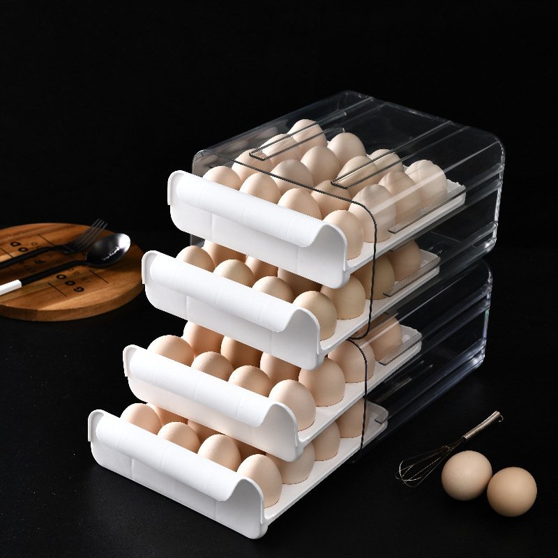 Two layers 32 eggs Drawer pull out refrigerator bin drawer type refrigerator egg storage box fresh with rack