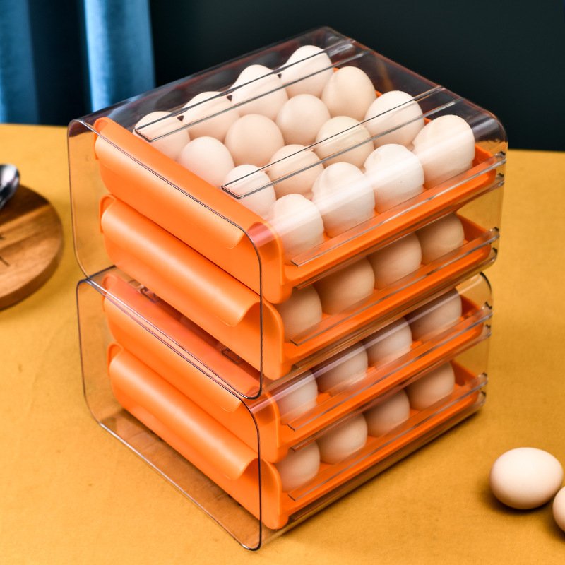 Two layers 32 eggs Drawer pull out refrigerator bin drawer type refrigerator egg storage box fresh with rack