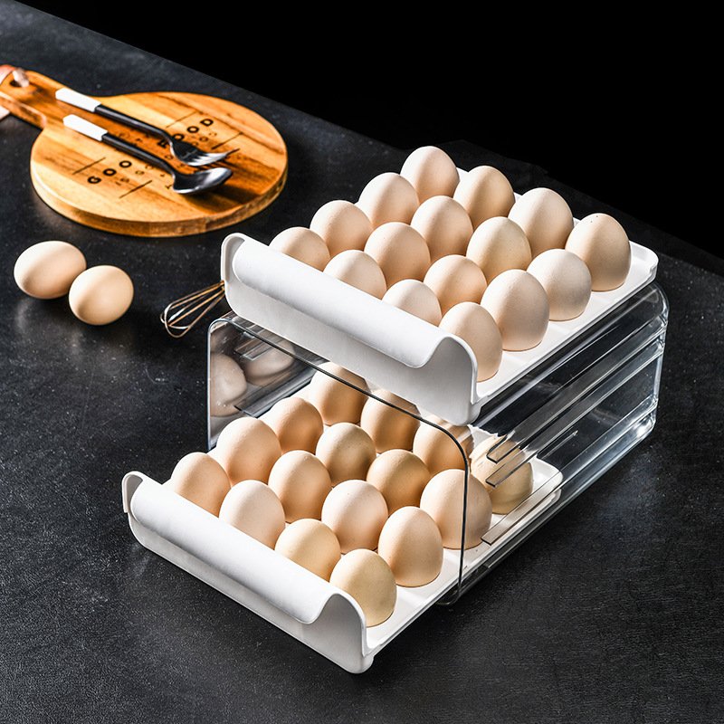 Two layers 32 eggs Drawer pull out refrigerator bin drawer type refrigerator egg storage box fresh with rack