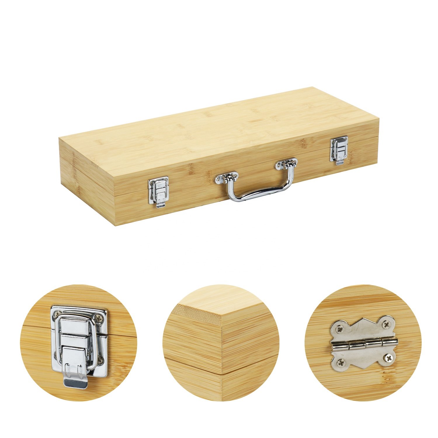 Small smooth custom rectangle jewelry wood bamboo storage gift box with lock