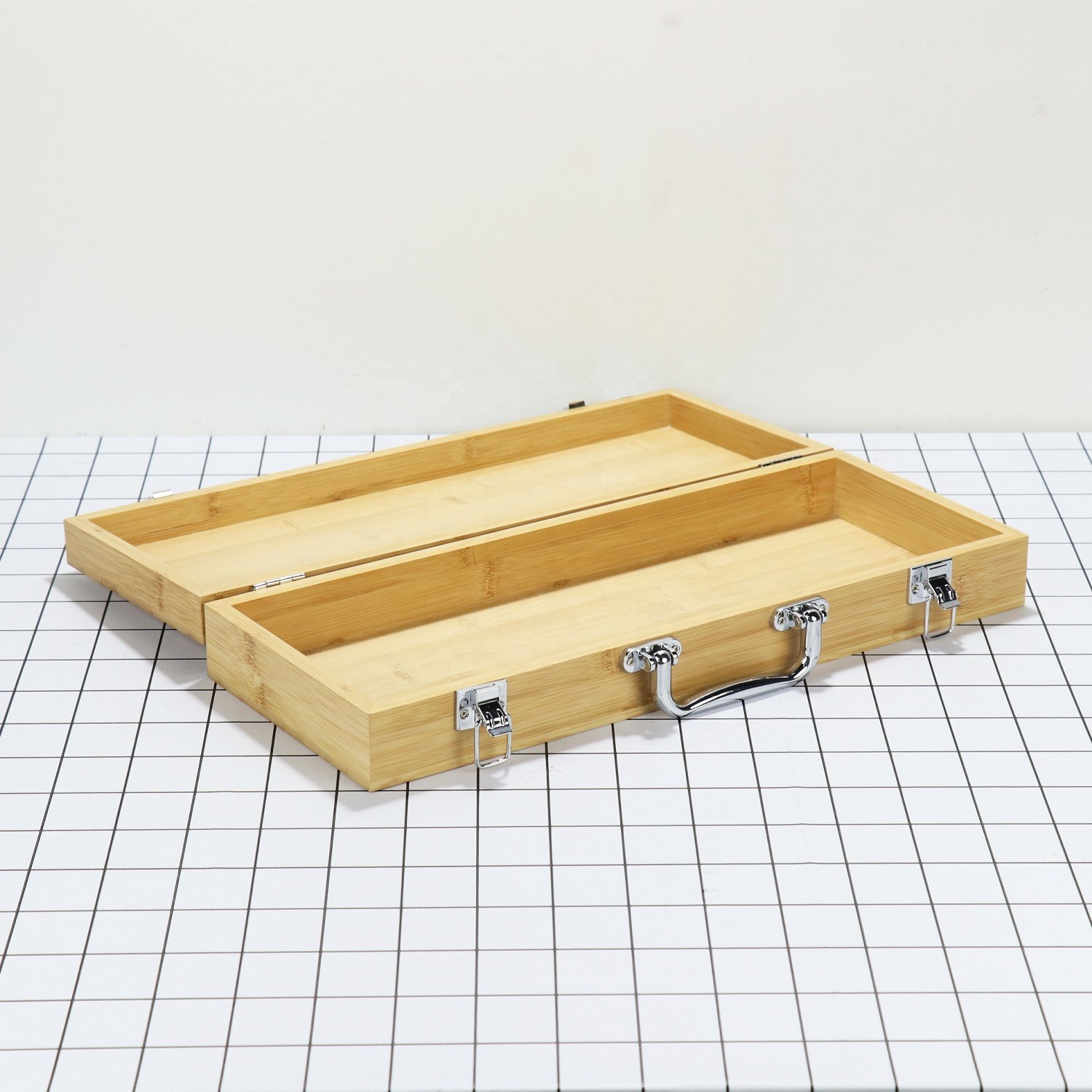 Small smooth custom rectangle jewelry wood bamboo storage gift box with lock