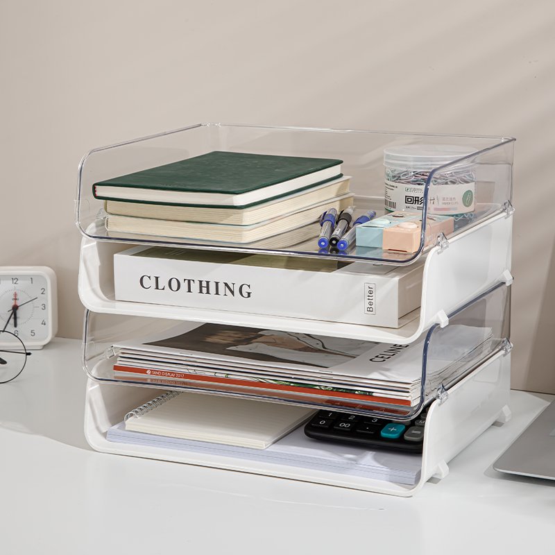Transparent desktop storage box Office desk acrylic file organizer box can be stacked shelves