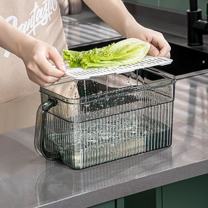 Kitchen Food Container Clear Plastic Refrigerator Fresh-keeping PET storage box Fruit Vegetable with handle lid Fridge Organizer
