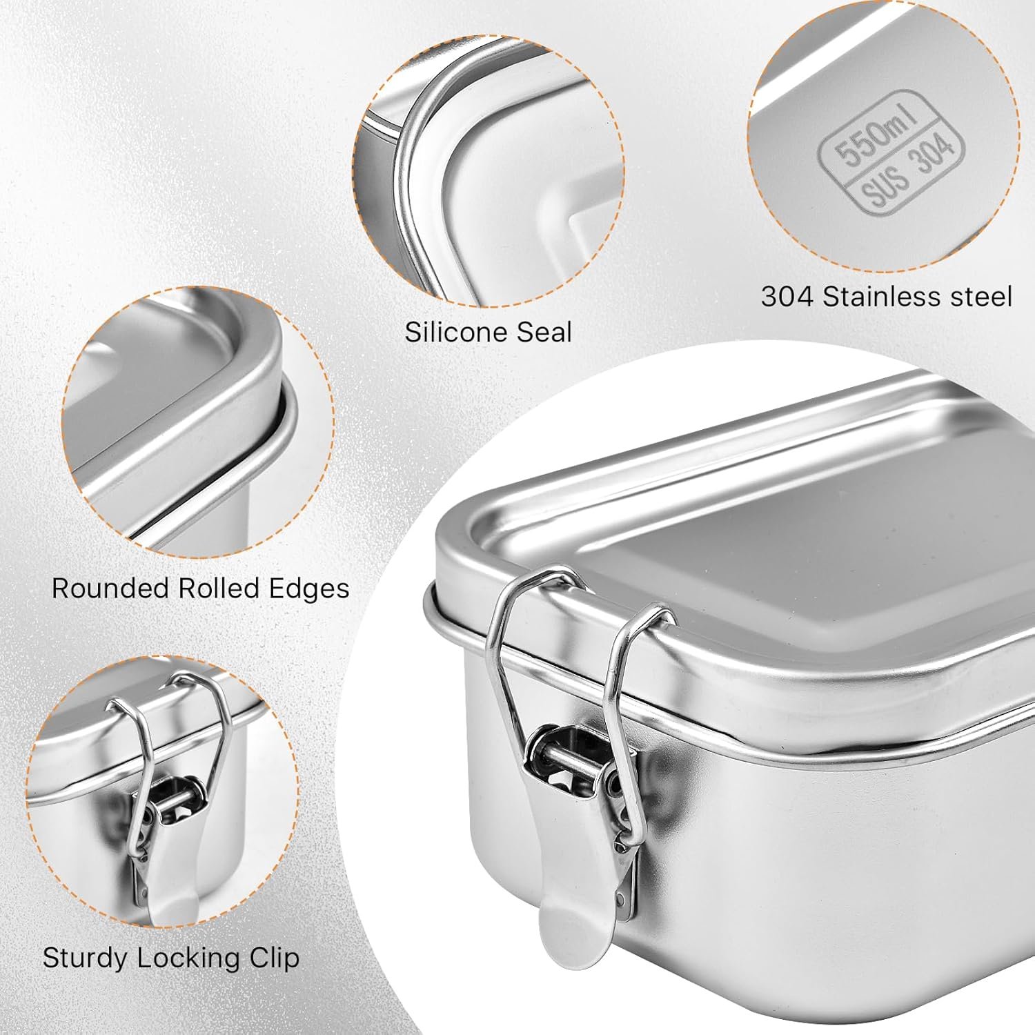Take Away 1200ml 40oz Stainless Steel Bento Lunch Box with Airtight Steel Lids Food Storage Container with Lock Clamp For Kids