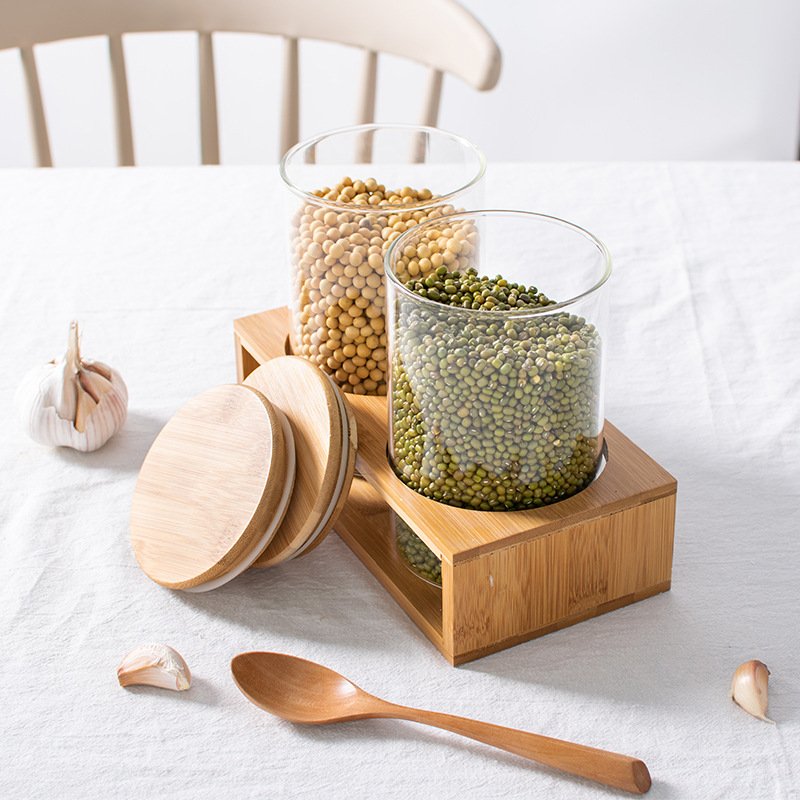 FTS Jars Set Borosilicate Airtight Kitchen Glass Food Storage Jar with Bamboo Lid