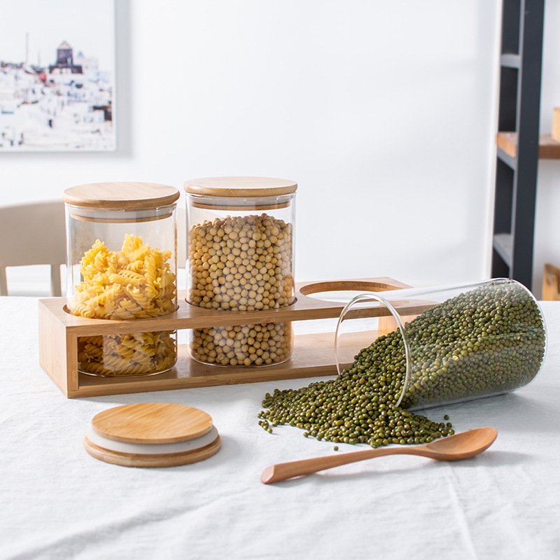 FTS Jars Set Borosilicate Airtight Kitchen Glass Food Storage Jar with Bamboo Lid