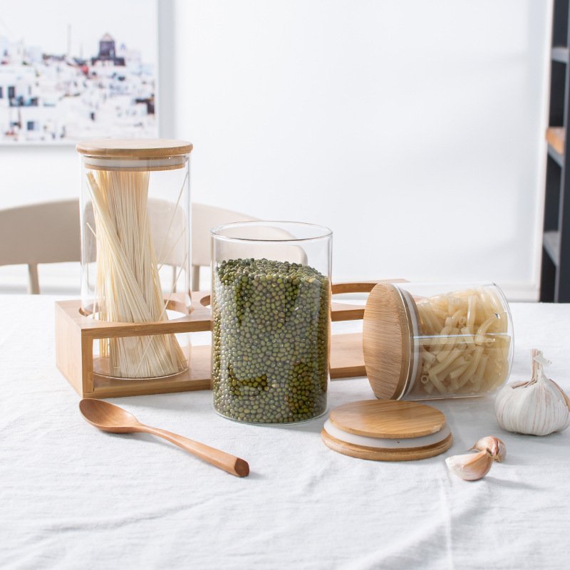 FTS Jars Set Borosilicate Airtight Kitchen Glass Food Storage Jar with Bamboo Lid