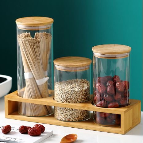 FTS Jars Set Borosilicate Airtight Kitchen Glass Food Storage Jar with Bamboo Lid