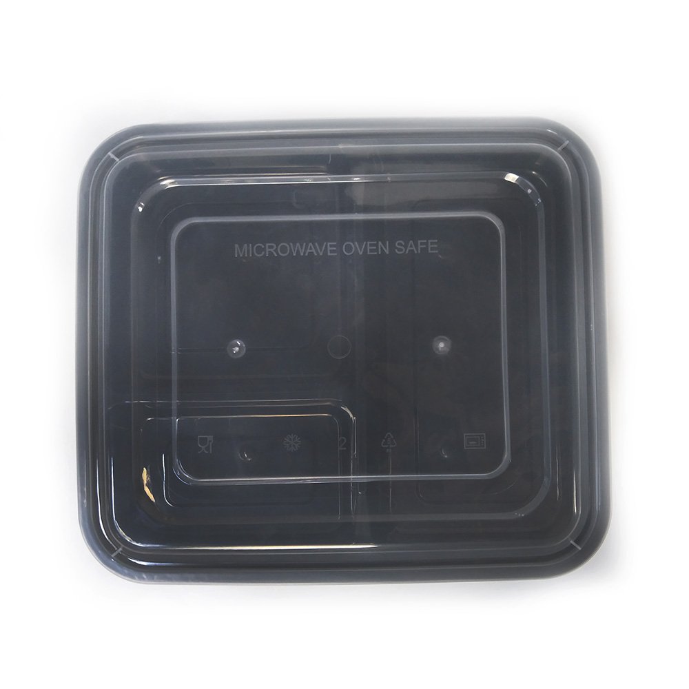 1000ml 36oz 3 Compartments Plastic Food Meal Prep Packaging Takeaway Microwave Box Container