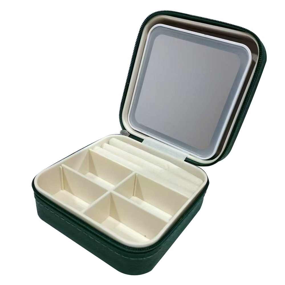 Travel Storage Box with LED Mirror Mini Jewelry Box Organizer Small Portable Jewelry Travel Case with Mirror Light