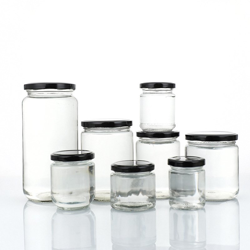 Custom cheap china wholesale food storage jar with lid clear straight-sided round glass honey jar food container storage