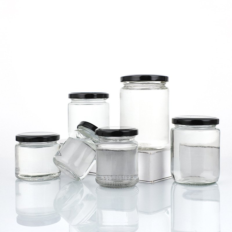Custom cheap china wholesale food storage jar with lid clear straight-sided round glass honey jar food container storage