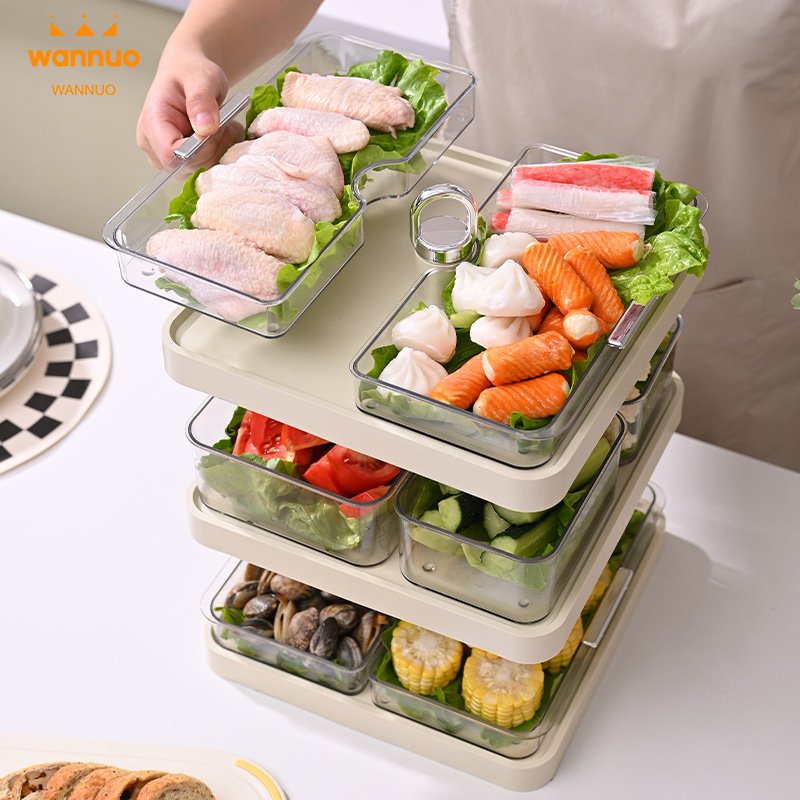 Wannuo 360° Rotating 3-Layer Storage Rack Lattice Partition Plastic Food Storage Holders & Racks with Handle for Kitchen