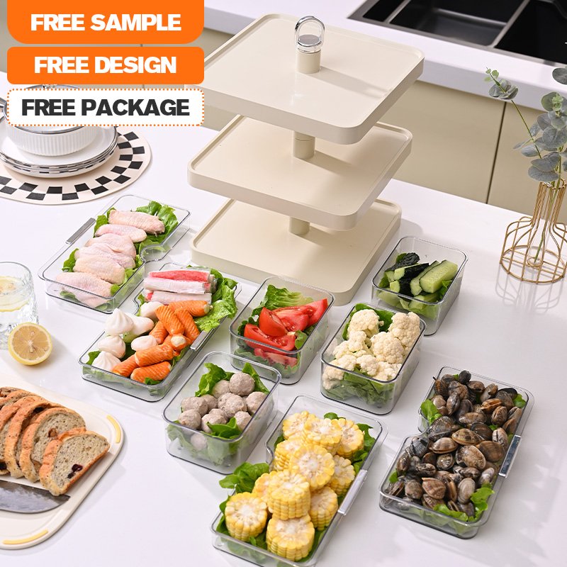 Wannuo 360° Rotating 3-Layer Storage Rack Lattice Partition Plastic Food Storage Holders & Racks with Handle for Kitchen