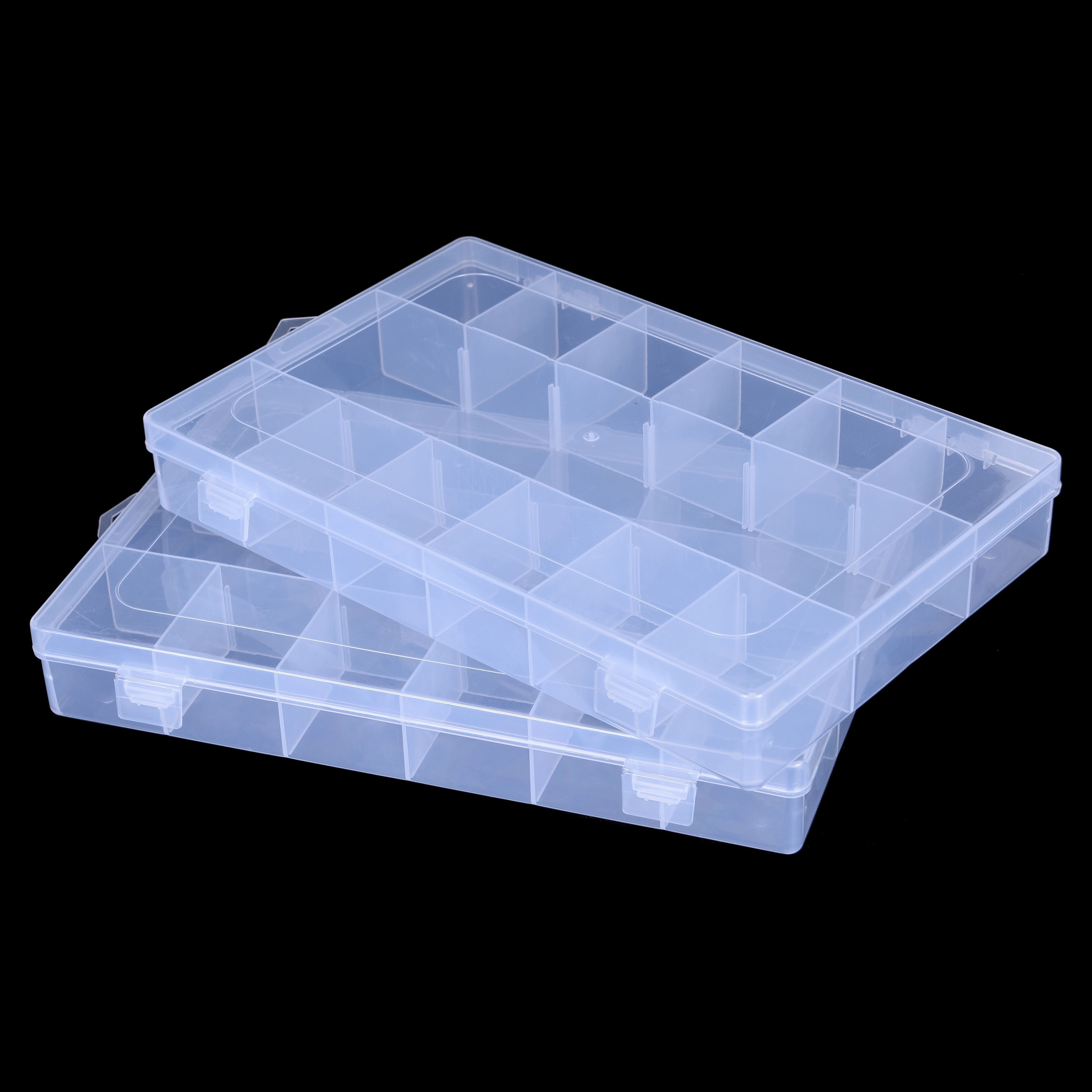 Print Logo clear keyway adjustable PP plastic storage box small button hook with dividers for packing small parts