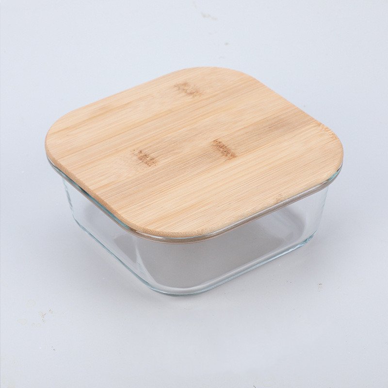 Wholesale microwaveable borosilicate glass lunch box meal prep containers airtight food storage containers with bamboo lids