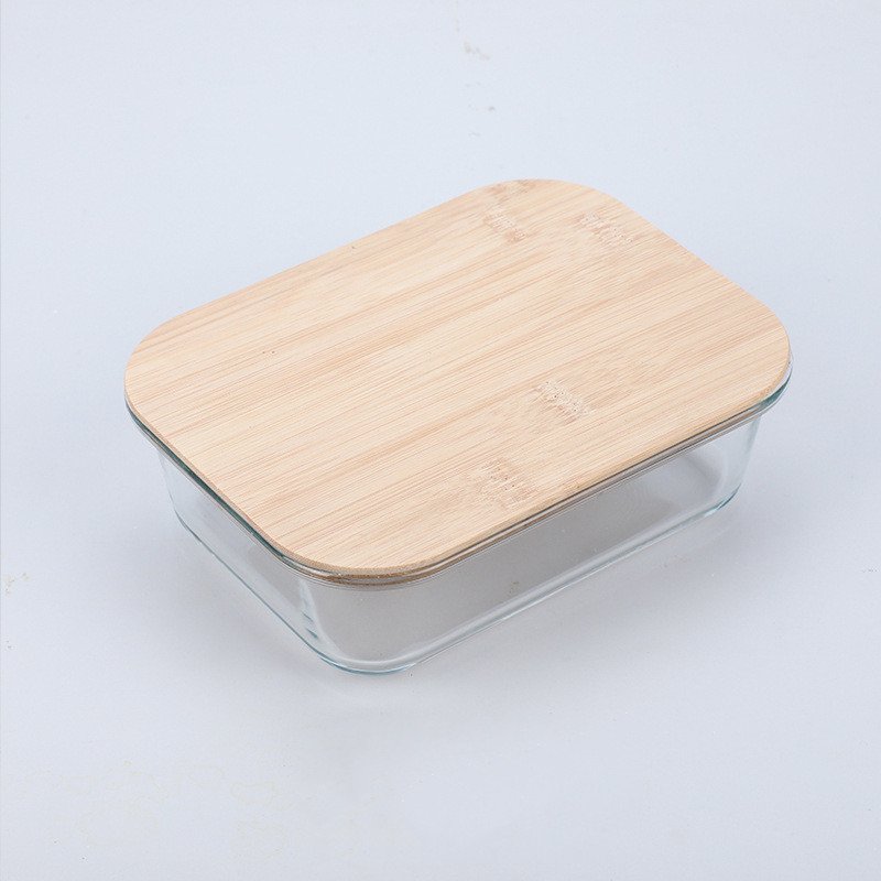 Wholesale microwaveable borosilicate glass lunch box meal prep containers airtight food storage containers with bamboo lids