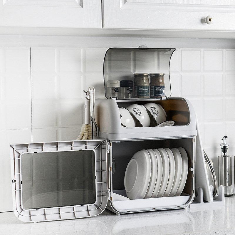 Cutlery storage box for bowls and chopsticks with bowl holder plastic drain cupboard dustproof household kitchen shelving