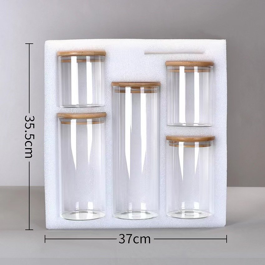 Customized borosilicate glass airtight storage round and square jar set 6pcs a set and 12pcs a set